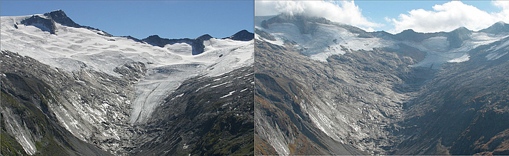 Glaciers in Zillertal in 2004 and 2026