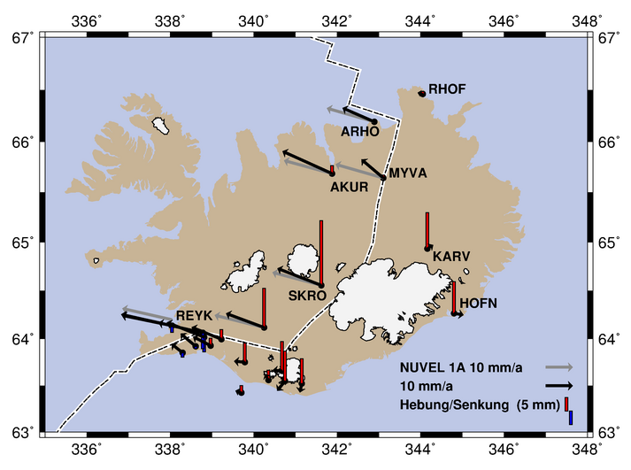 Erdkrustendeformation in Island bestimmt mit Hilfe von GNSS-Beobachtungen 
